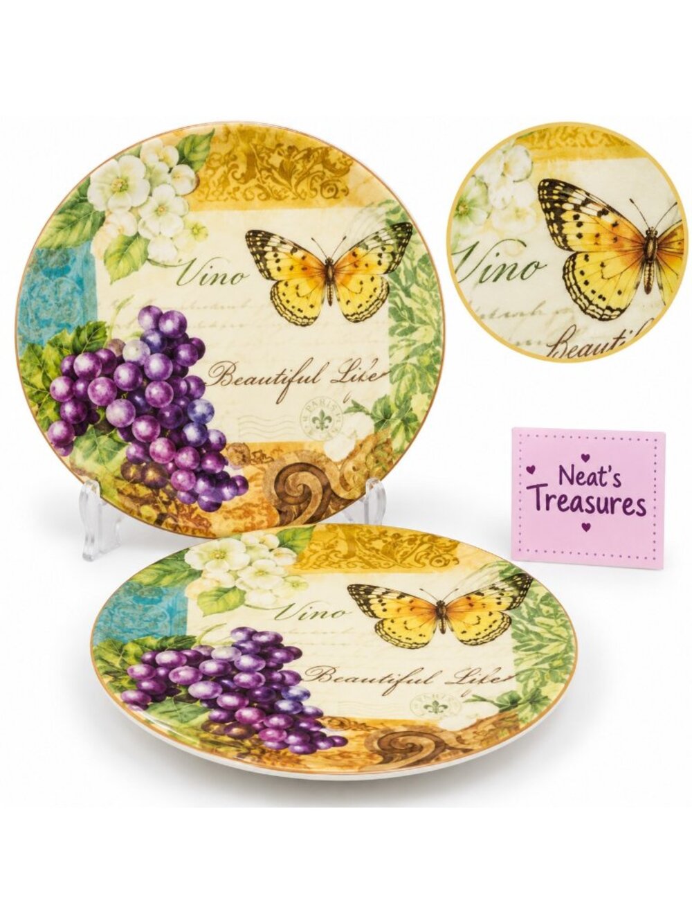 Certified International  Susan Winget BOTANICAL FRUIT Floral Dinner Plates Set 2